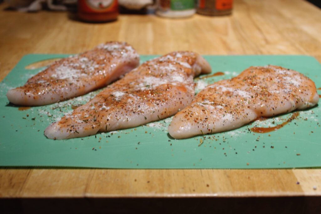 ChickenPrepped seasoned chicken breasts