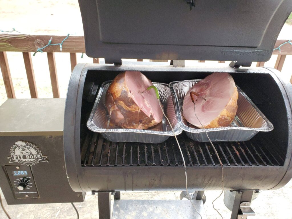 uncooked ham on smoker