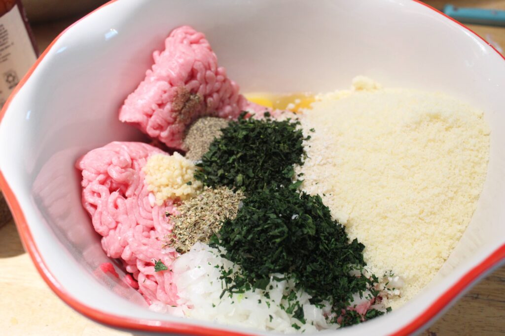 meatball ingredients n a bowl