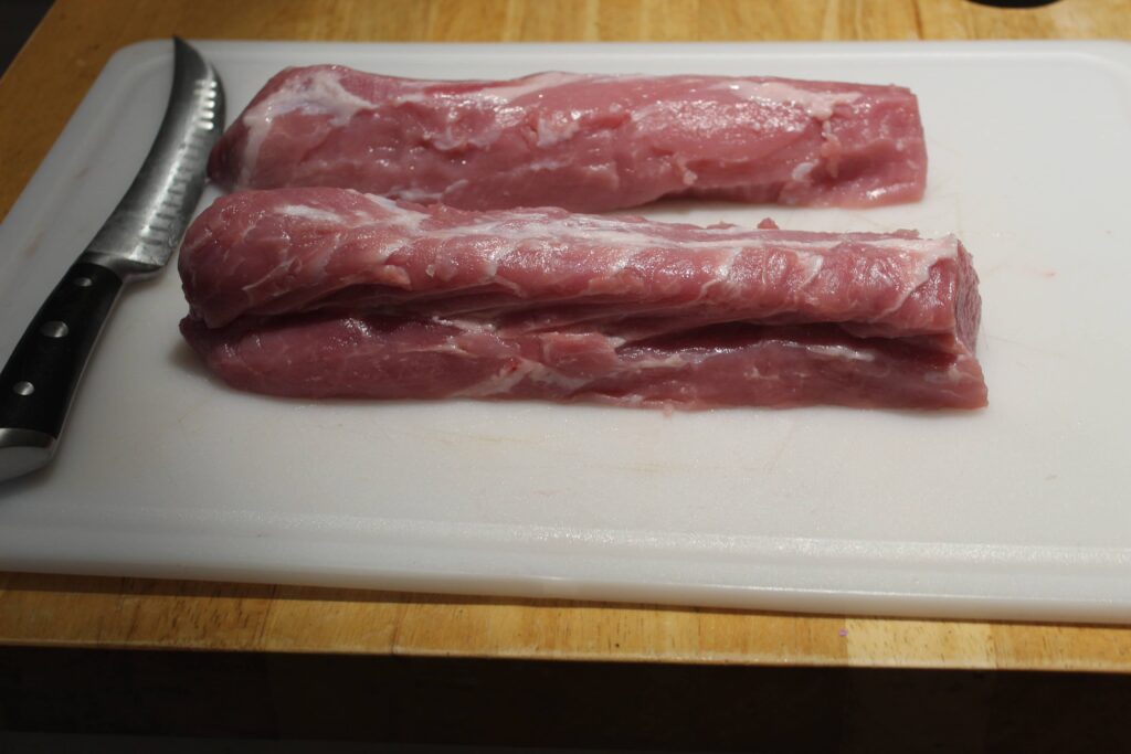 pork loin cut in half
