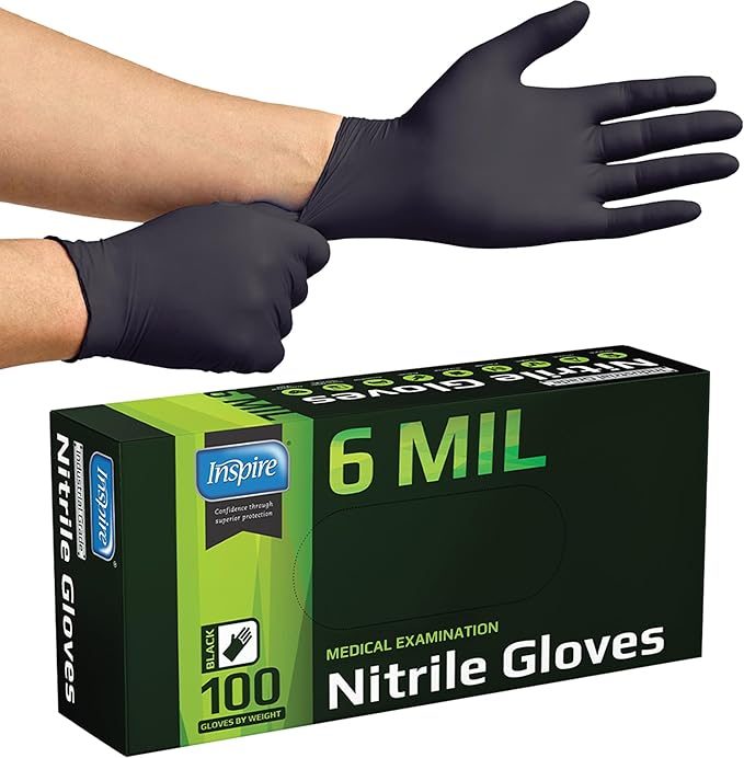 Heavy duty 6 mil black nitrile disposable gloves